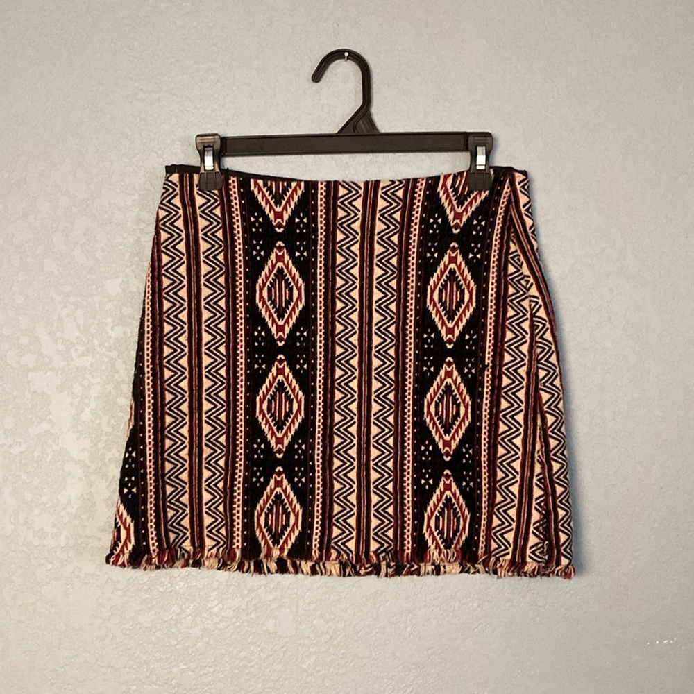 Stradivarius Cowgirl Mini Skirt with Frayed Bottom ~ Size 8 ~ Black, Red, Cream